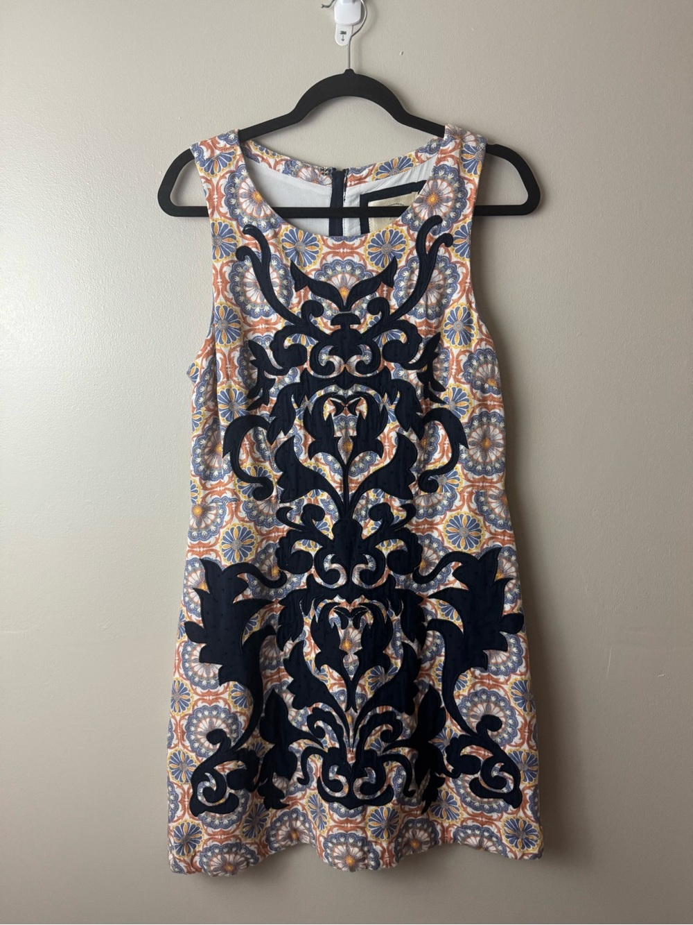 Anthropologie Navy Multicolor Embroidered Sleeveless Mini Dress Festival Size 8